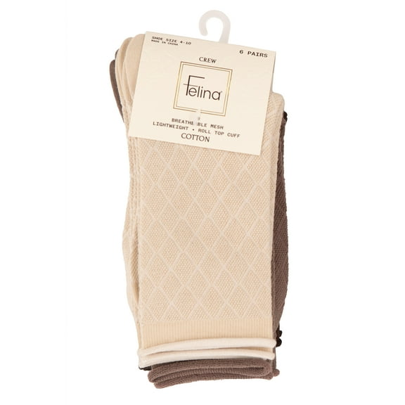 Texture Mesh Roll Up Top Crew Socks 6-Pack (Micro Chip, O/S)