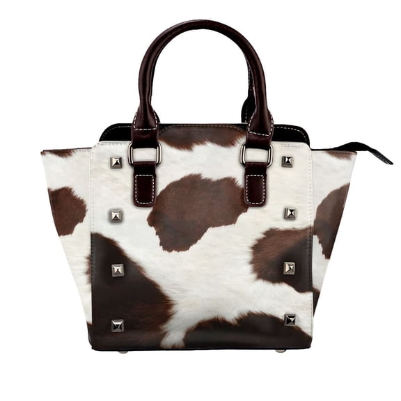 Texture Of Brown Cowhide With Brown Spots Rivet Fashion One-Shoulder Women's Handbag Tote Bag