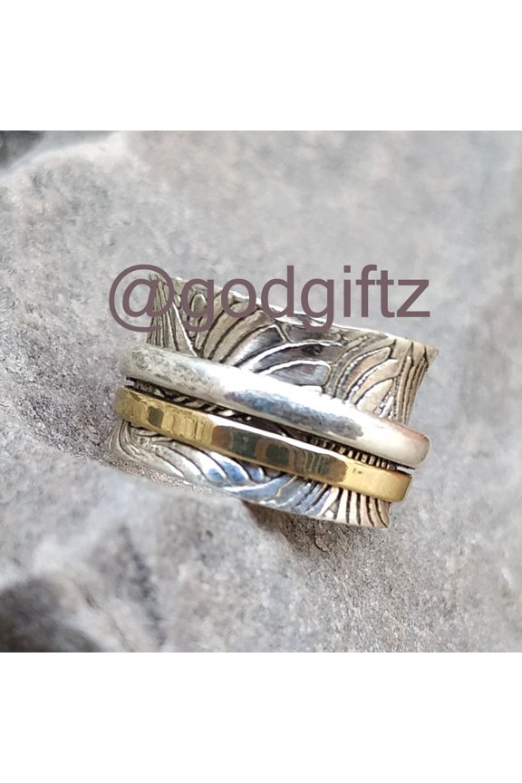 Texture Spinner Ring, Anxiety Ring, Meditation Ring, Spinning Ring, Thumb Ring, Two Tone Ring, 925 Sterling Silver ,Handmade Jewelry Gift
