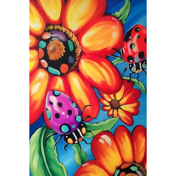 Texture Style Animal Theme Painting Wall Art - Ladybug Flower - Flowers Aesthetic Canvas Poster Art - for Living Room Decor Children's Bedroom Decor Gifts Frameless 8x10inch