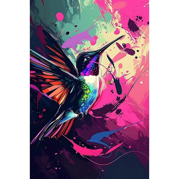 Texture Style Bird Theme Painting Wall Art - Tie-dye Hummingbird - Bird Theme Aesthetic Canvas Poster Art -Painting Art, Dining Room Wall Decor Ideas, Art Deco Frameless 8x10inch