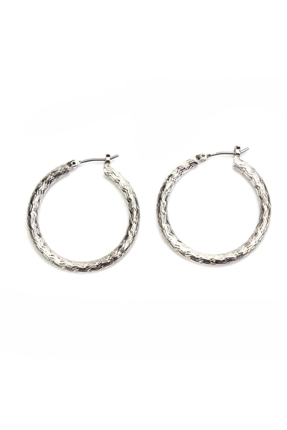 Textured Silver Tone Hoop Earrings - Classic 1 Inch Diameter Fashion Hoops Jewelry Silver
