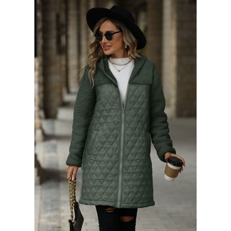 Texture Zip Up Long Sleeve Hooded Coat (M, Green)