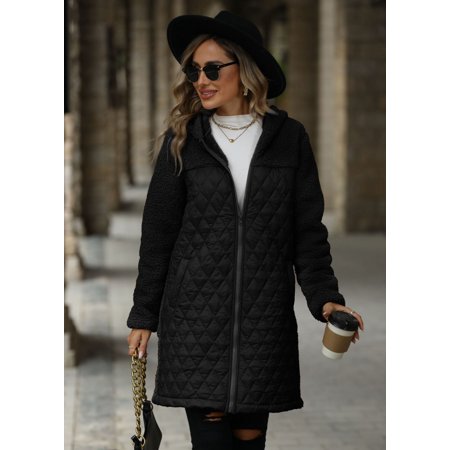 Texture Zip Up Long Sleeve Hooded Coat (S, Black)