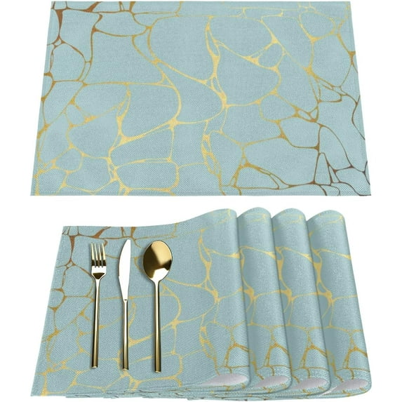 Texture of Marble Placemats Set of 6 Fabric Placemats Square Placemat for Kitchen Table Heat Resistant, Easy to Clean Table Placemats 12x18 Inch