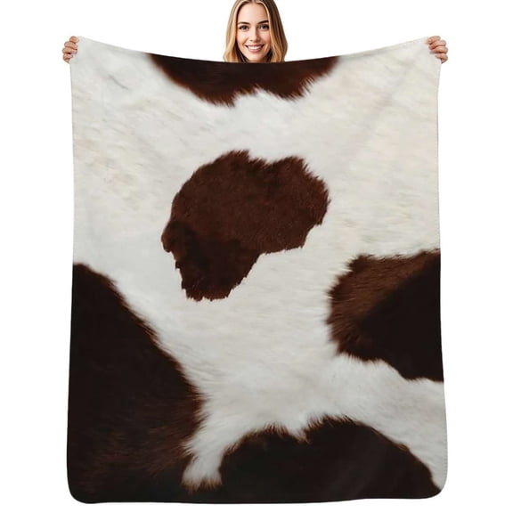 Texture of brown cowhide with brown spots Soft Blanket Travel Bedding Throws Flannel Bedspread Sofa Bed Cover