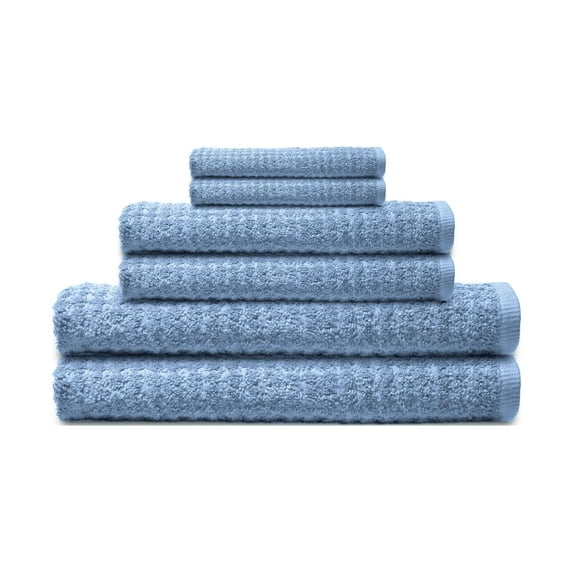 Textured 6-Piece 100% Combed Cotton Bath Towel Set In Ocean