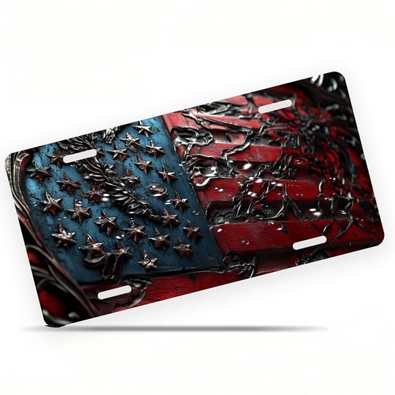 Textured American Flag Front License Plate, Metal License Plate, Funny Standard Plates Personalized Novelty Decorative For Men/Women/Boys/Girls Car 6×12 Inch