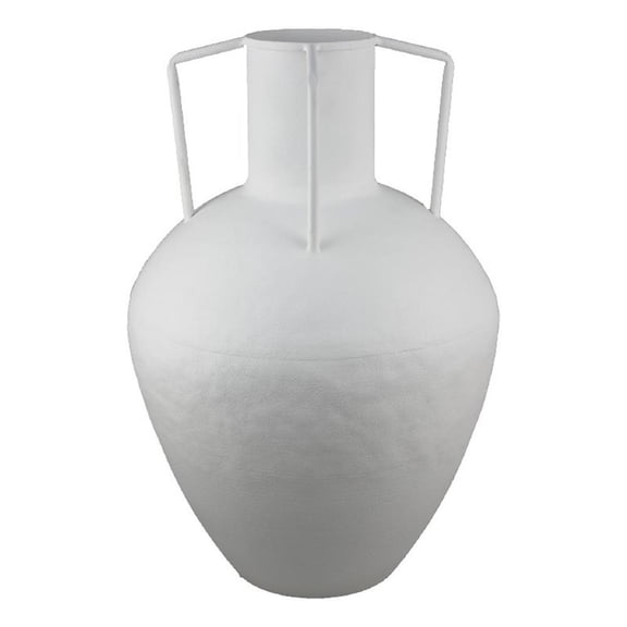 Textured Amphora Style Vase- White Metal with Dual Handles- 19 Inch
