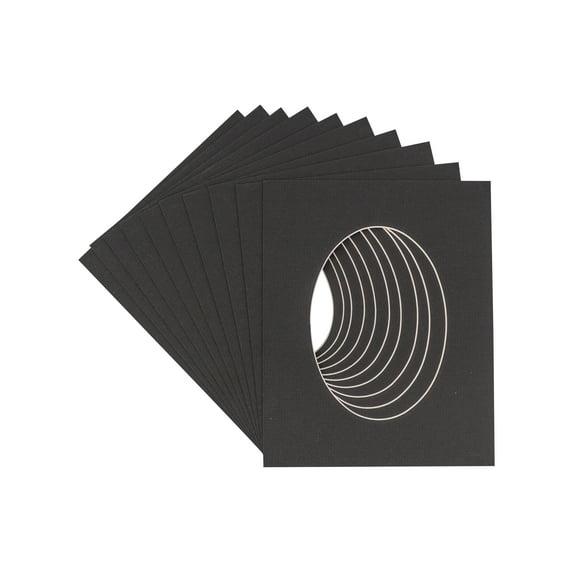 Textured Black Acid Free 6x7.5 Oval Picture Frame Mat with White Core Bevel Cut for 3x5 Pictures -