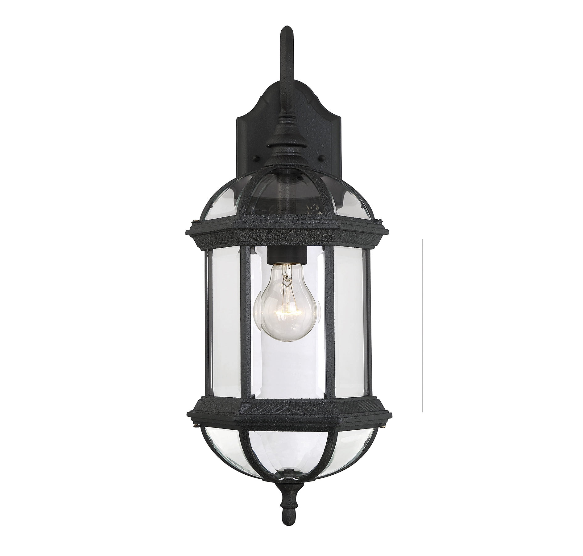 Textured Black and Clear Glass Outdoor Wall Lantern