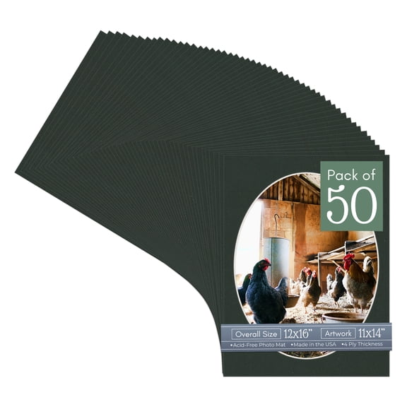 Textured Black Picture Frame Mat for 12x16 Frames - Oval Opening for 11x14 Photos - 50 Mats