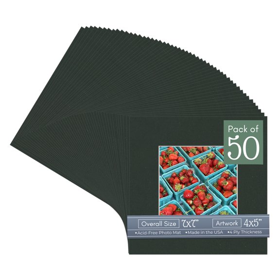 Textured Black Picture Frame Mat for 7x7 Frames - Fits 4x5 Photos - 50 Mats