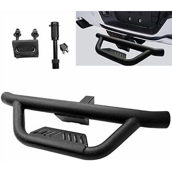 Textured Black Universal Hitch Step bar Custom fit Vehicles with 2" Hitch Receiver Trailer Truck Towing Rear Bumper Guard (Incl Pin Lock and Stabilize)