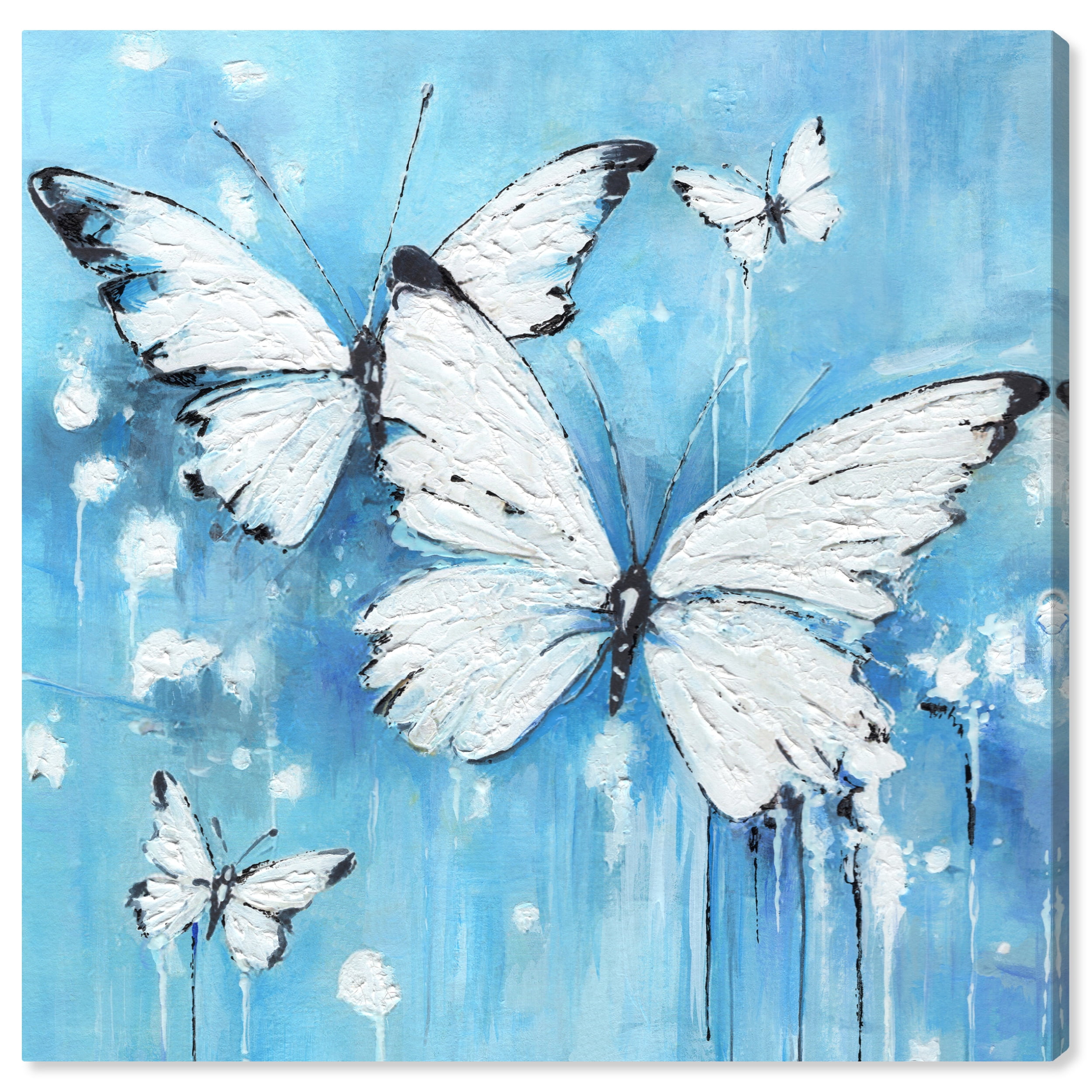 Textured White and Blue Butterfly Canvas Wall Art, 24" x 24"