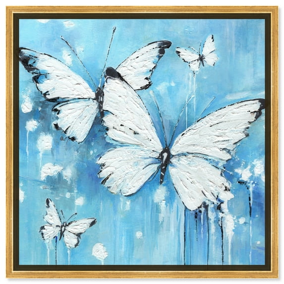 Textured Blue Butterflies Butterfly Wall Art Canvas Wall Art by Art Remedy, Gold Floater Frame, 21.5" x 21.5"