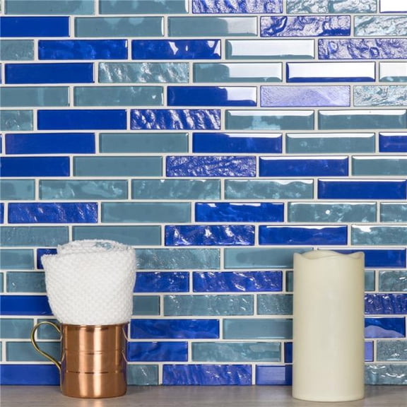 Textured Blue Glass Mosaic Pool Tile - 12.25 in. x 12.25 in. - Set of 12