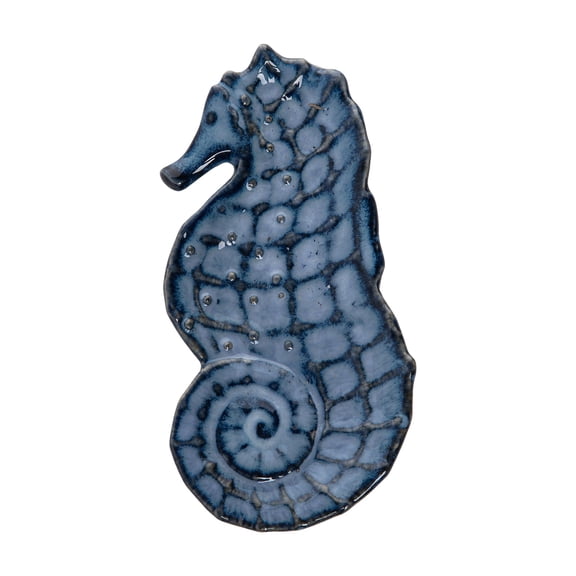 Textured Blue Seahorse Dish Porcelain Dinnerware Plate