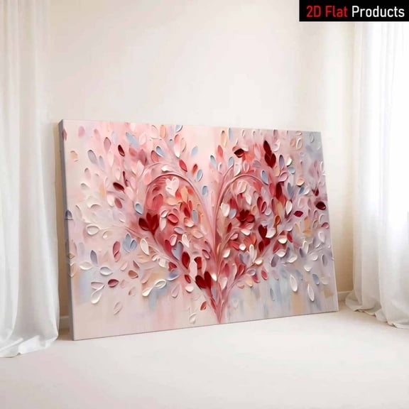Textured Blush Heart Leaf Canvas Wall Decor Ready to Hang Living Room