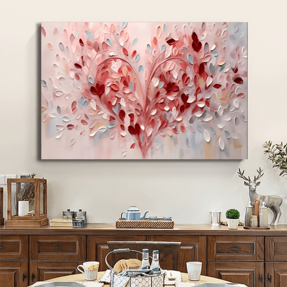 Textured Blush Heart Tree Canvas Wall Decor Ready to Hang Bedroom Living Room