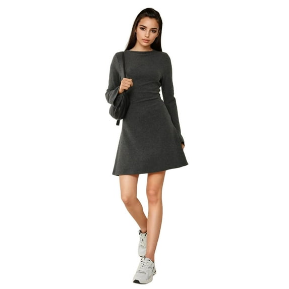 Textured Boat Neck Mini Dress