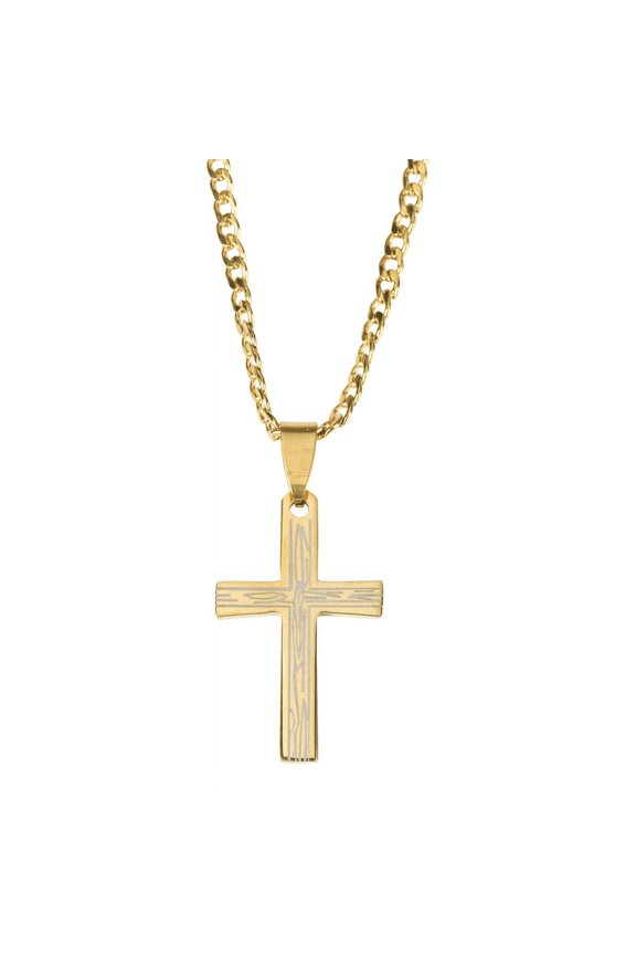 Textured Box Cross Necklace, Gold