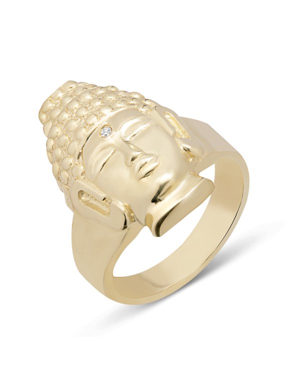 CZ Textured Buddha Ring Unisex Adult Real Solid 10K Yellow Gold, 7.31Gr – Goldum NYC