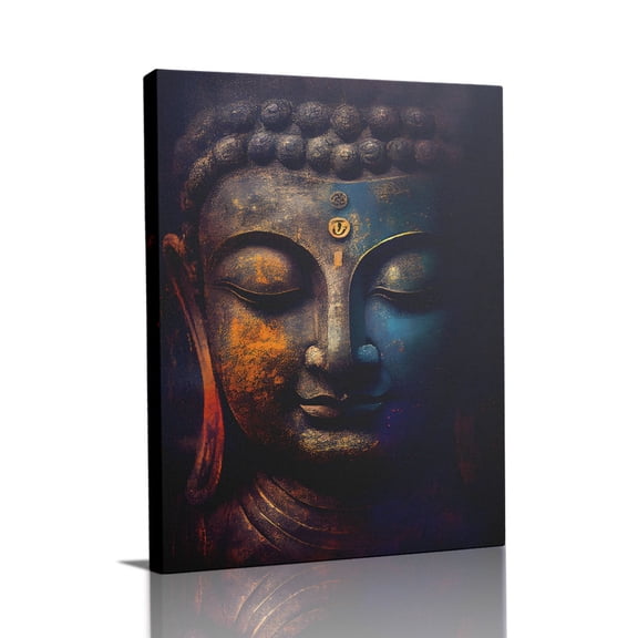 “Textured Buddha Face with Om Symbol” Spiritual Canvas Wall Art Ready to Hang for Living Room and Bedroom