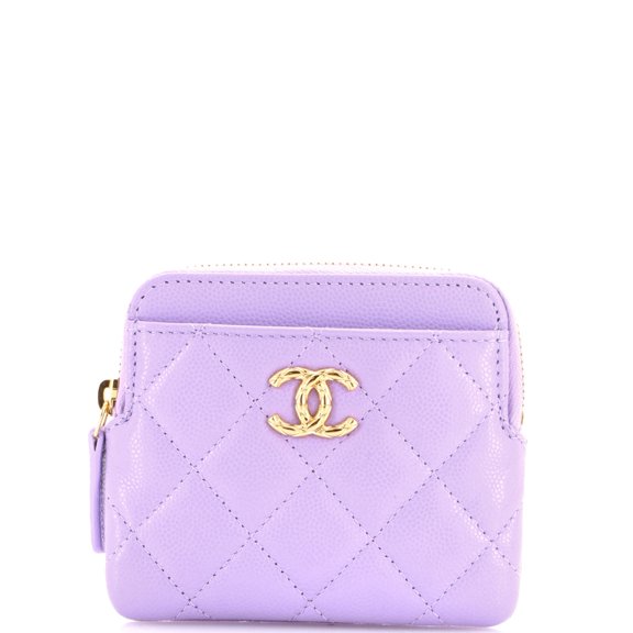 Textured CC Square Zip Around Card Holder Wallet Quilted Caviar By Rebag