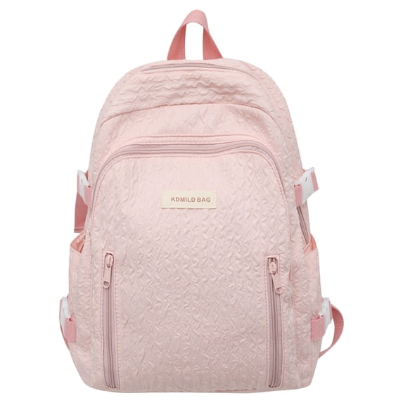 Textured Casual Backpack, Large Capacity Aesthetic School Bookbag, Multi Pocket Lightweight Shoulder Bag, Cute Stylish Travel Daypack, Daily Commute Bag for Women Outdoor Use, Pink