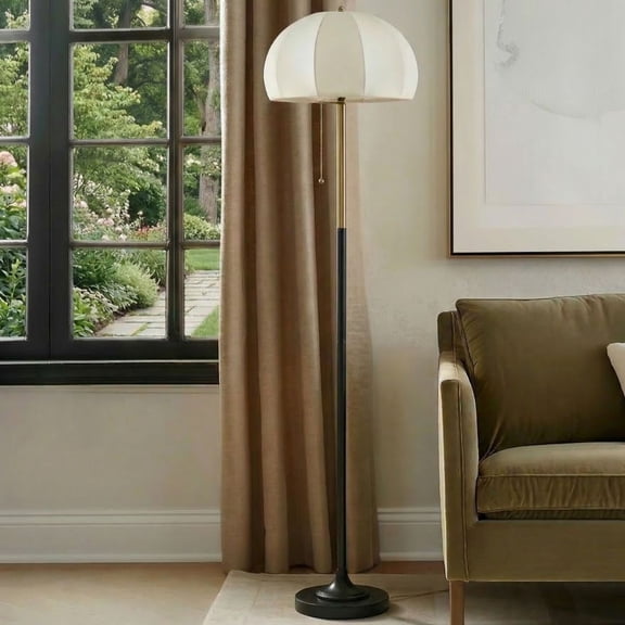 Textured Ceramic Floor Lamp with Fluted Fabric Shade White-Y