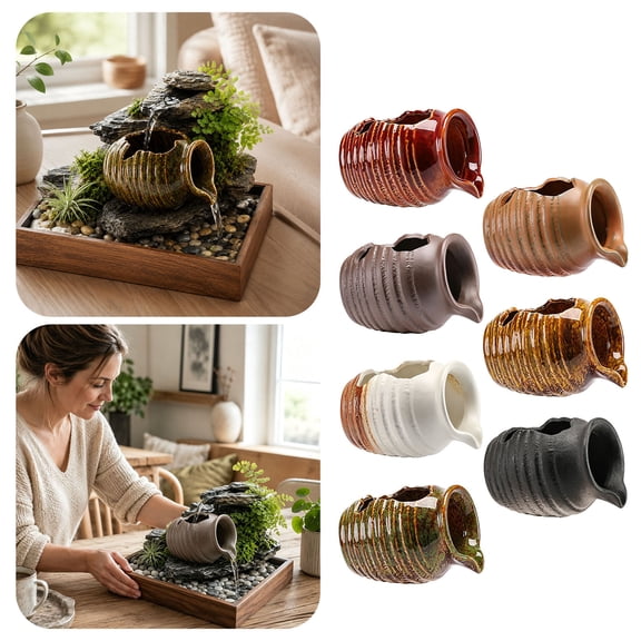 Textured Ceramic Flow Pot Hollow Spout Design DIY Tabletop Water Fountain Bonsai Decor Container