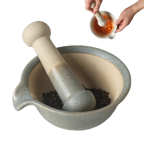 Textured Ceramic Mortar and Pestle - Non-Slip Manual Spice Grinder for Herbs, Pesto, Guacamole & Garlic - Matte Stoneware Herb Crusher with Pour Spout, Minimalist Kitchen Tool (Slate)