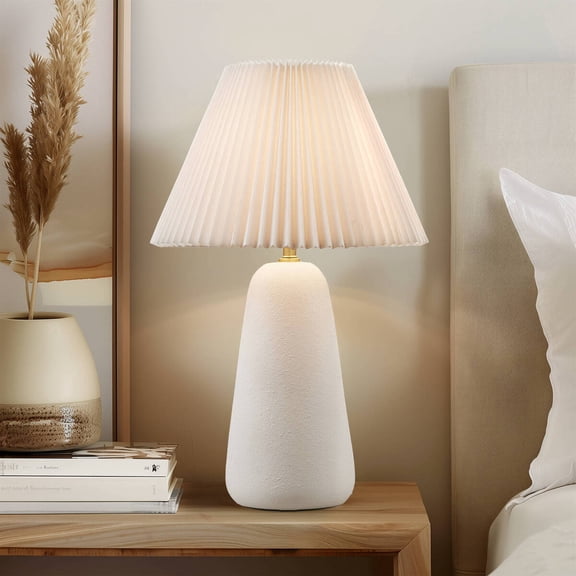 Textured Ceramic Table Lamp With Fluted Fabric Shade White See Below