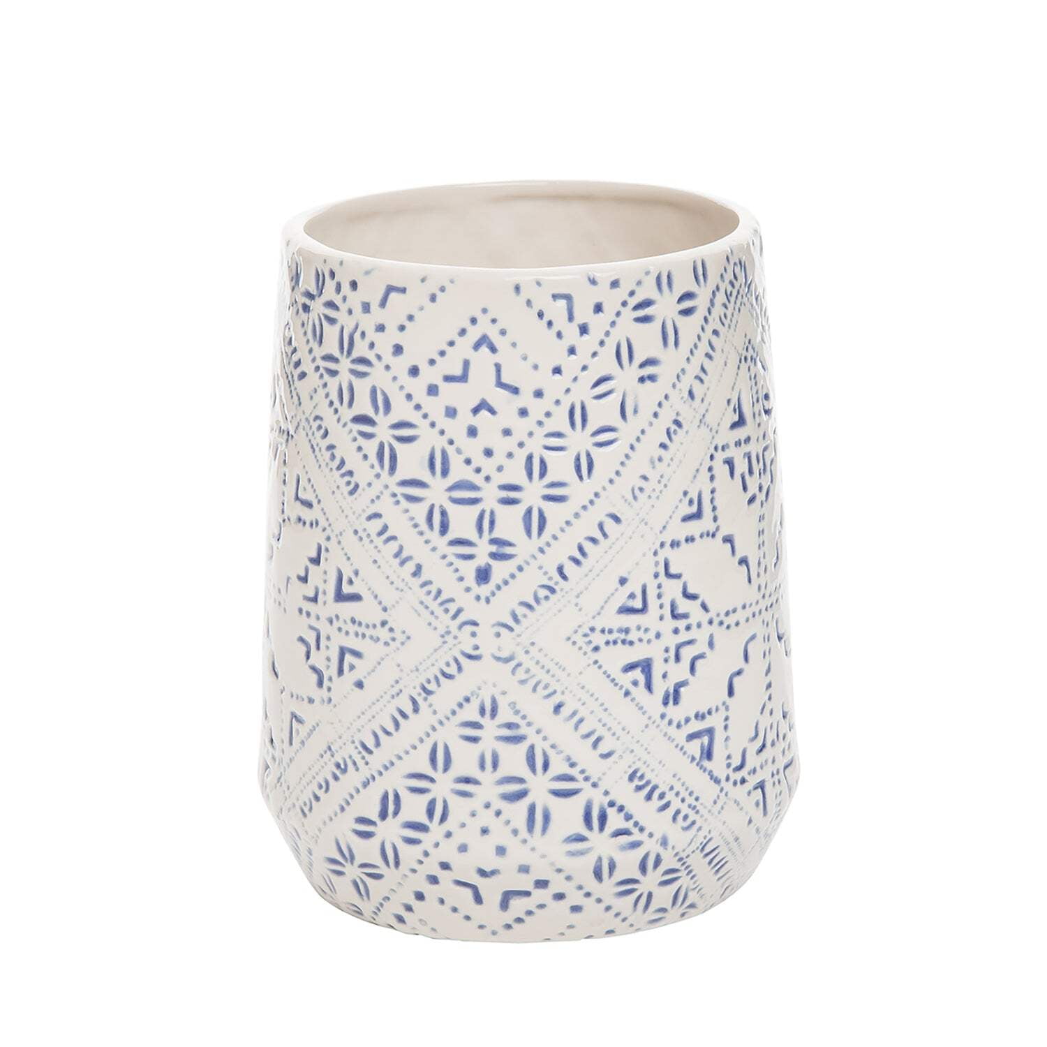Blue and White Textured Ceramic Utensil Holder