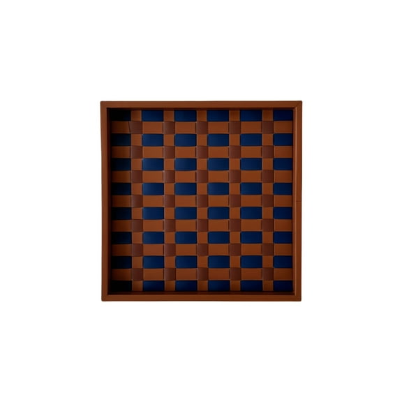 Textured Checkered Weave Leather Serving Tray Sophisticated Storage Dish For Tables Countertops