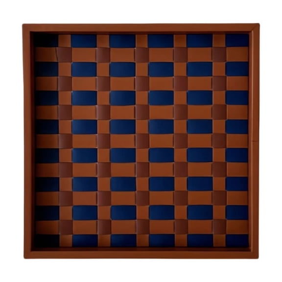 Textured Checkered Weave1eatherServing Tray Sophisticated Storage Dish For Tables Countertops