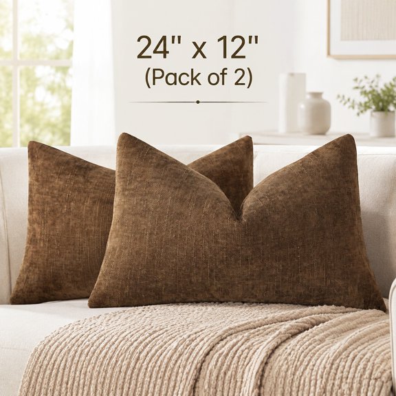 Textured Chenille Lumbar Throw Pillow Cover 12x24, Dark Bronze
