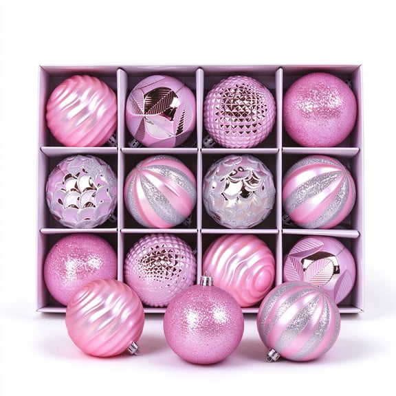 Textured Christmas Ornament Set, Shatterproof Glitter Diamond & Spiral Baubles with Matte Glossy Finishes in Compartment Storage Box for Holiday Decor Christmas Ball Ornaments