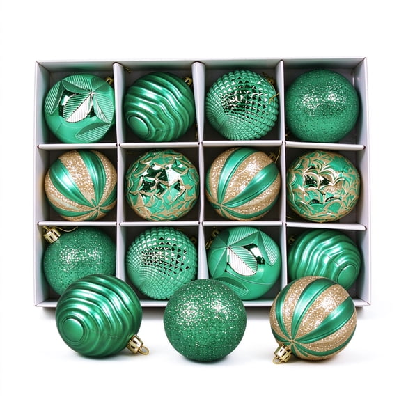 Textured Christmas Ornament Set, Shatterproof Glitter Diamond & Spiral Baubles with Matte Glossy Finishes in Compartment Storage Box for Holiday Decor Christmas Ball Ornaments