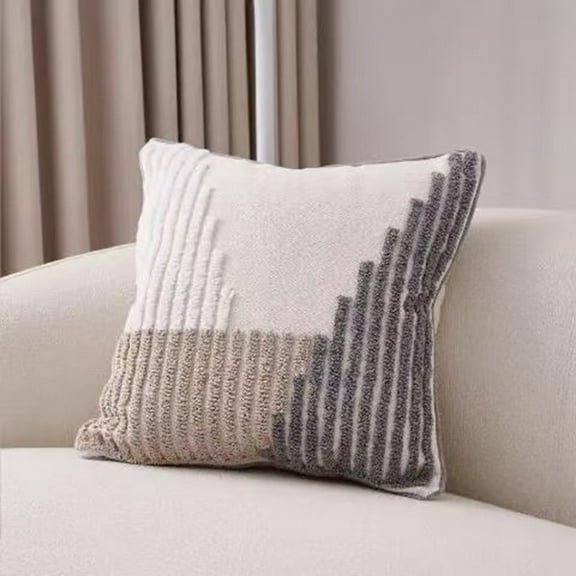 Textured Cotton Linen Throw Pillow with Rope Pattern & Tassels, Soft Decorative Cushion for Sofa, Bed, Living Room