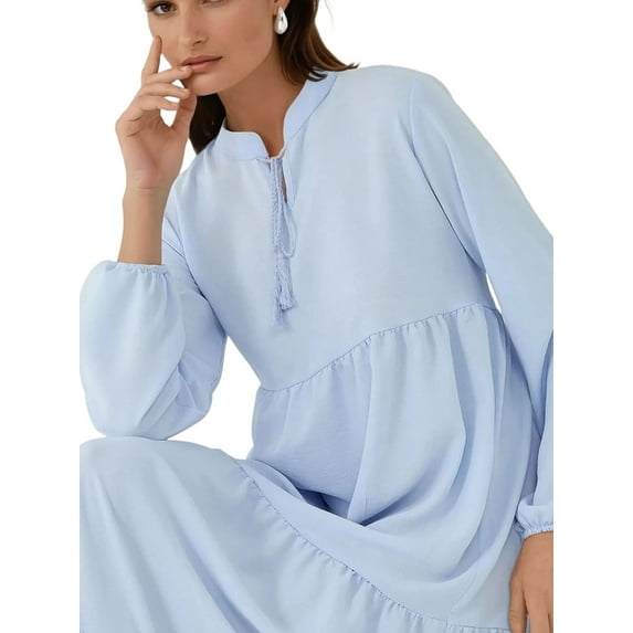 Textured Crew Neck Maxi Dress with Buttons