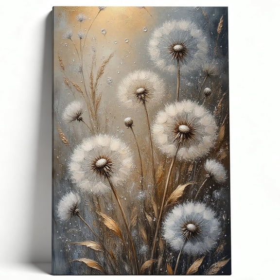 Dandelion Framed Canvas Wall Art, Textured Floral Oil Painting Print, Cuadro Decorativo Para Sala, Wall Art for Living Room Bedroom, 8×12, Ready to Hang