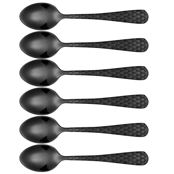 Textured Demitasse Espresso Spoons Set of 6 – 4.5 Inch Coffee Spoons with Modern Hexagonal Handles – Black