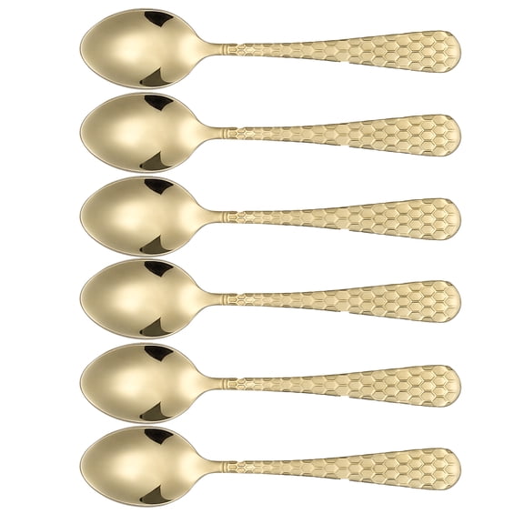 Textured Demitasse Espresso Spoons Set of 6 – 4.5 Inch Coffee Spoons with Modern Hexagonal Handles – Gold