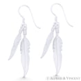 thumbnail image 1 of Textured Double-Feather Charm Dangling Hook Earrings in .925 Sterling Silver, 1 of 1