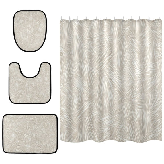 Textured Earthy Tones Bathroom Accessory Curtain Sets Bath Curtain Anti-Slip Mats and Toilet Pad 66x72in