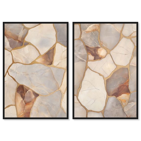 Textured Earthy Tones Duo Canvas Print Boho Wall Decor by Art Remedy, Black Frame, 10 x 15