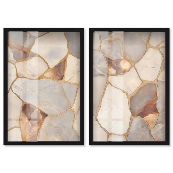 Textured Earthy Tones Duo Shadowbox Print Boho Wall Decor by Art Remedy, Black Frame, 10 x 15