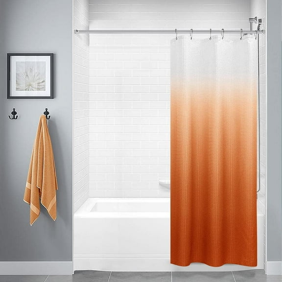 Textured Fabric Bath Shower Curtain, Polyester Ombre Shower Curtains for Bathroom, Waterproof Shower Curtain Liner with 6 Hooks,Machine Washable (36 x 72 inch, Orange)
